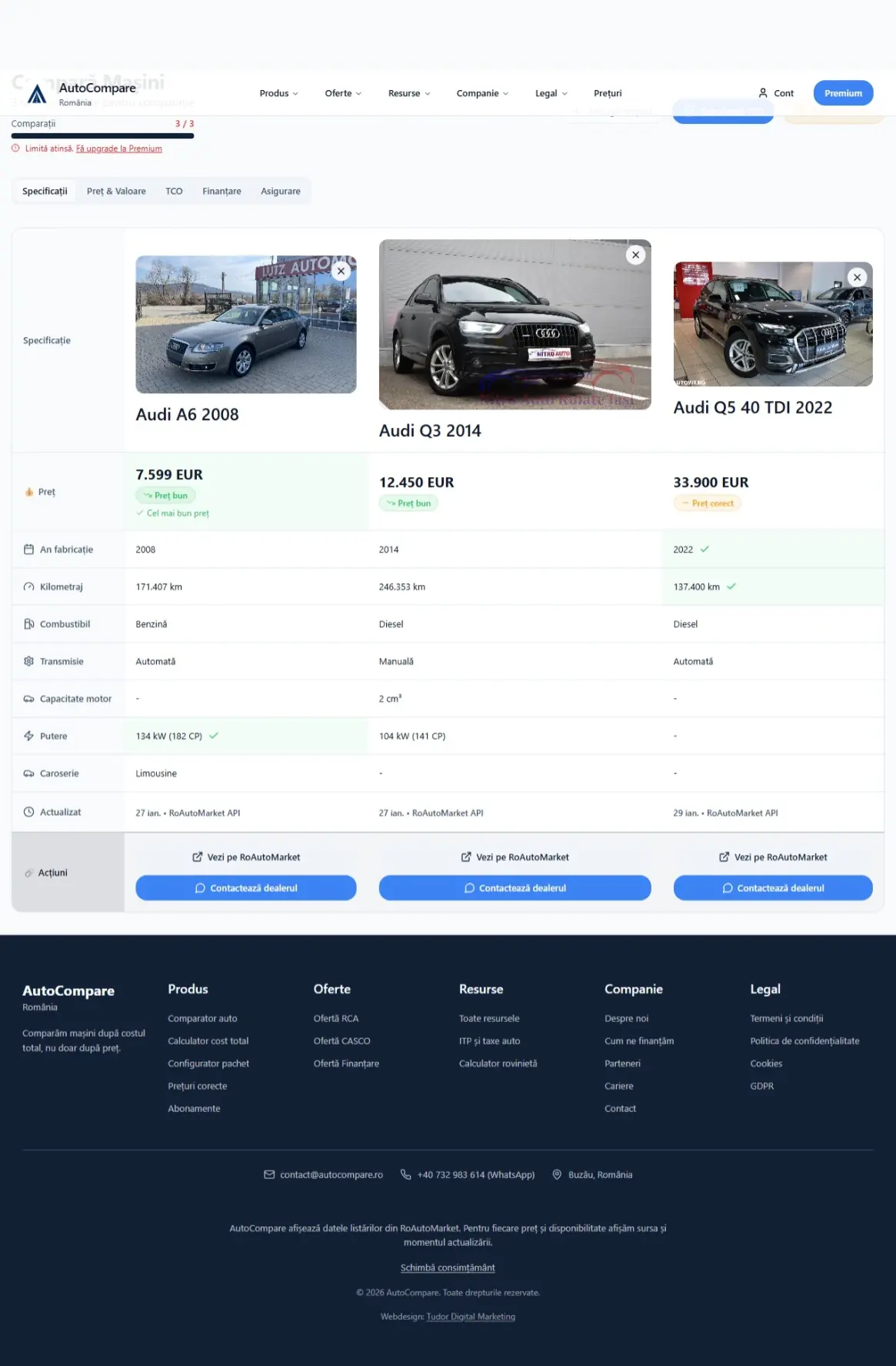 AutoCompare Romania – website after