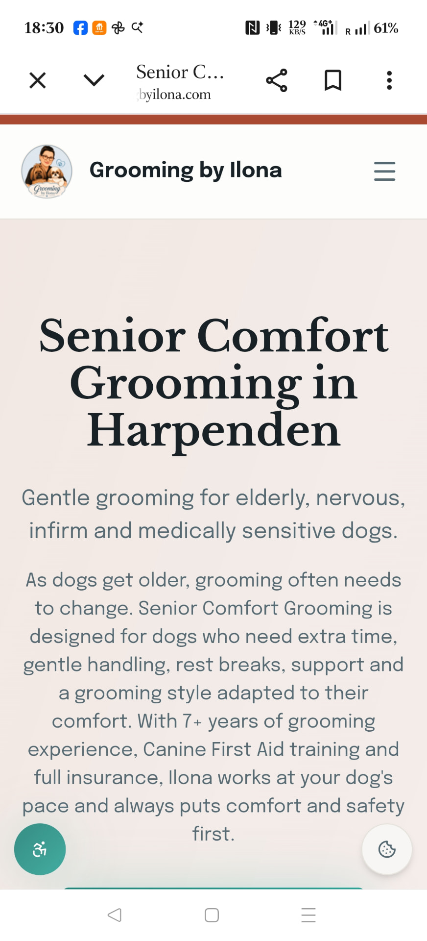 Grooming by Ilona senior comfort grooming service page